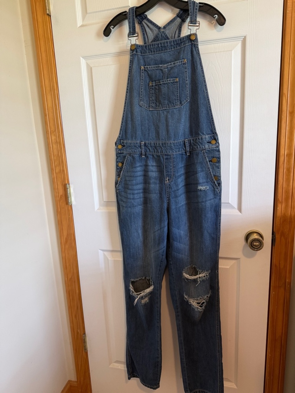 American Rag Distressed Blue Denim Overalls